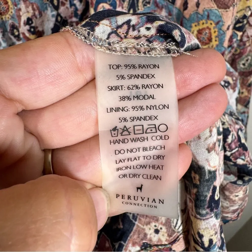 Peruvian Connection Fit And Flare Patterened Dress Patchwork Boho Women’s 12